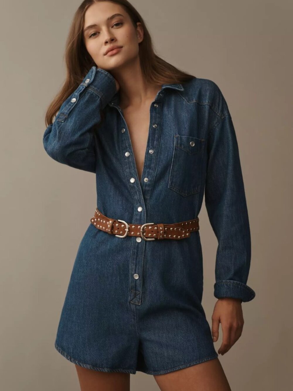NEW Anthropologie Pilcor Denim Buttondown Oversized Romper Size Medium RUNS BIG